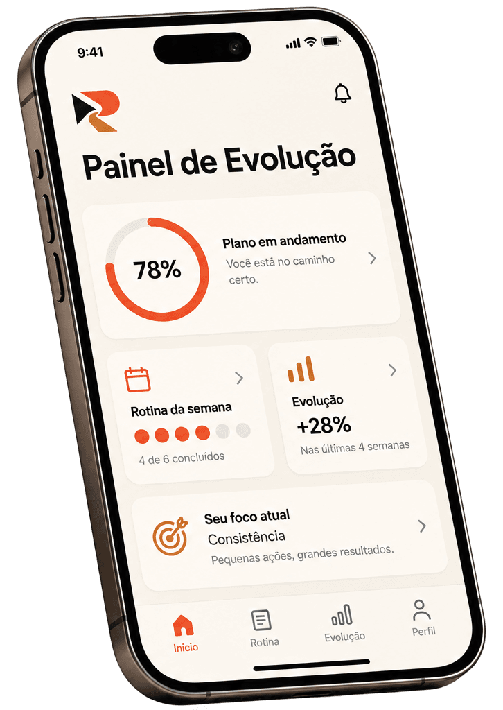 Mockup da Central da Aluna exibindo o Painel de Evolução no celular